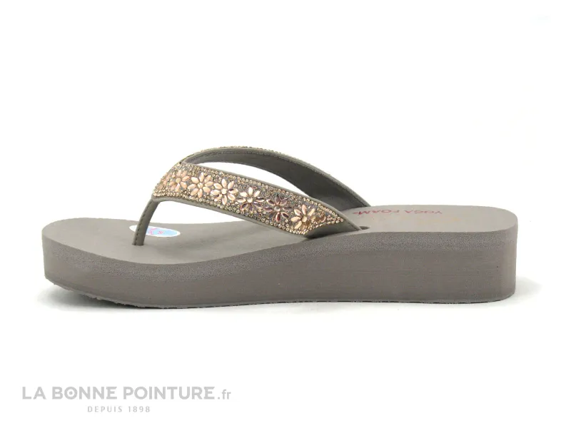 Achat chaussures Skechers Femme Entre-doigts, vente Skechers 119638 - Vinyasa - Wild Daisies - Taupe - Tong beige Femme
